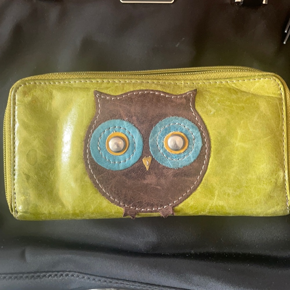 Fossil Owl Zipper Wallet, Green
